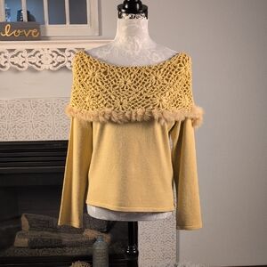 Elegant Off-Shoulder Yellow Sweater with Crochet Detail